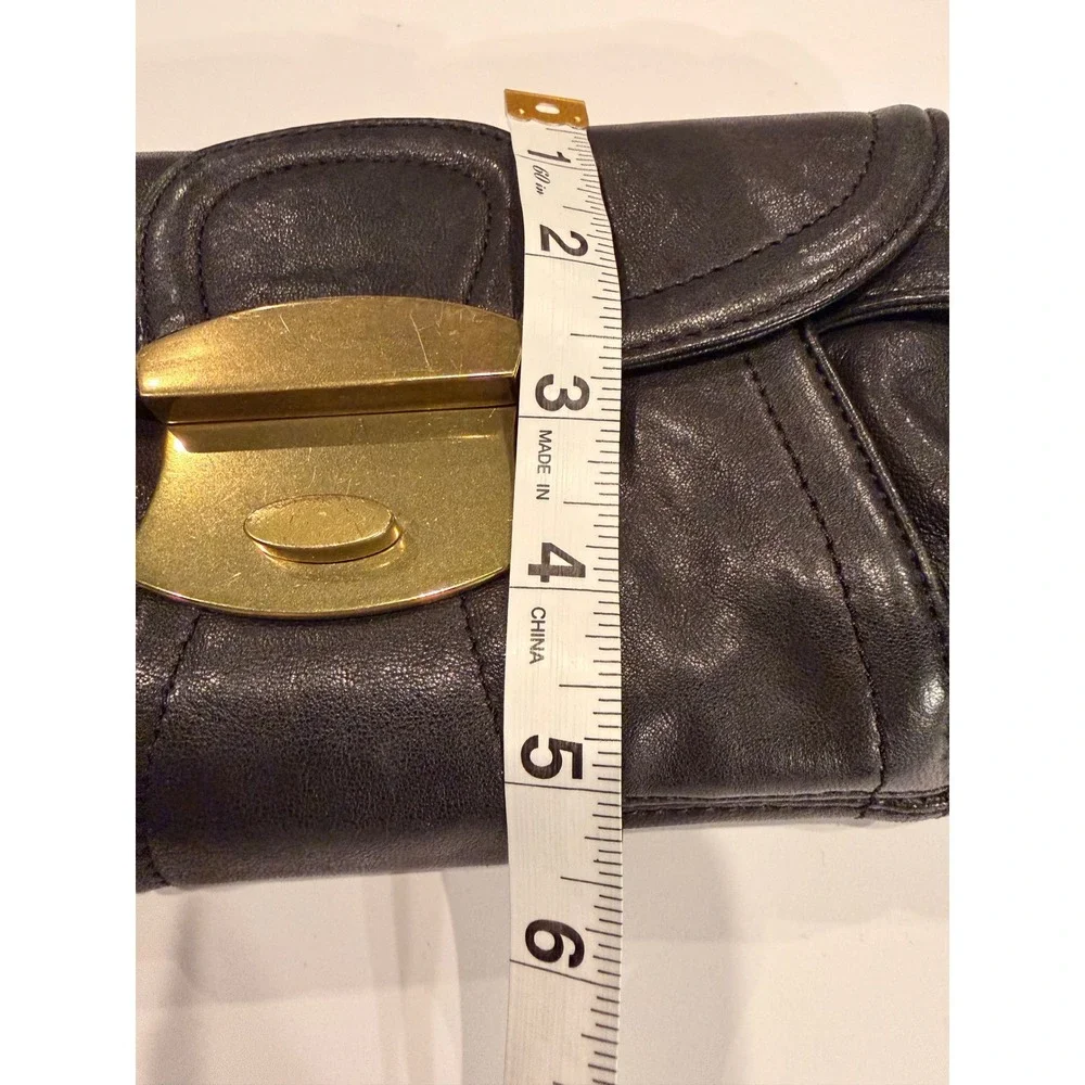 Kooba Black Leather Clutch Handbag Gold Hardware Evening Bag